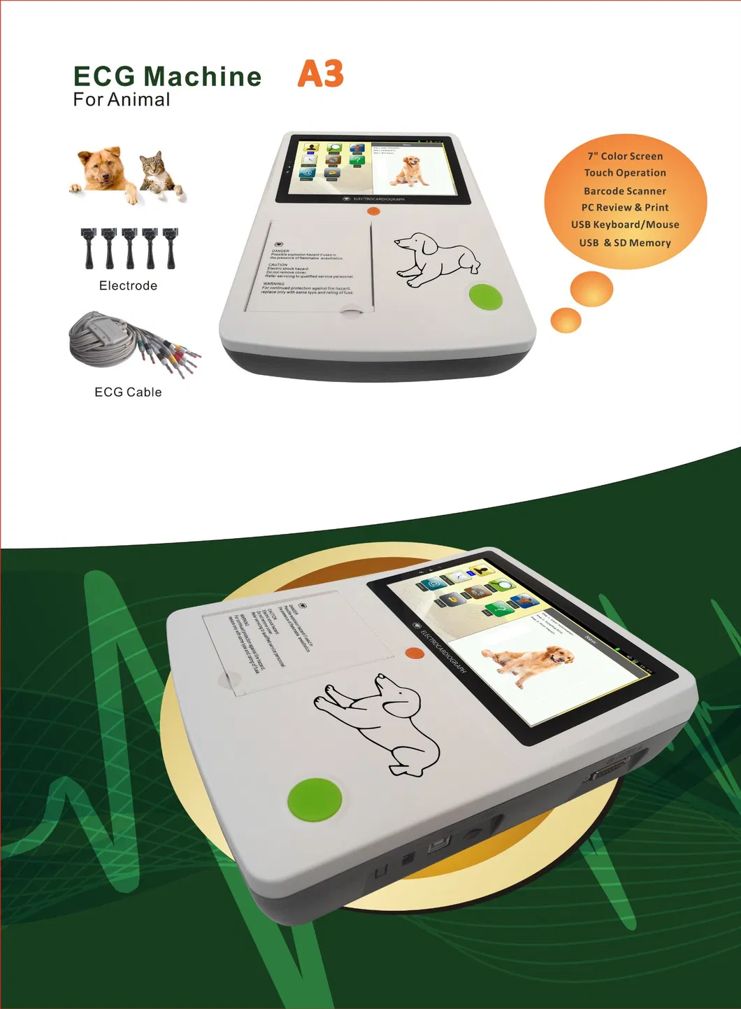Máquina de ECG portátil veterinaria