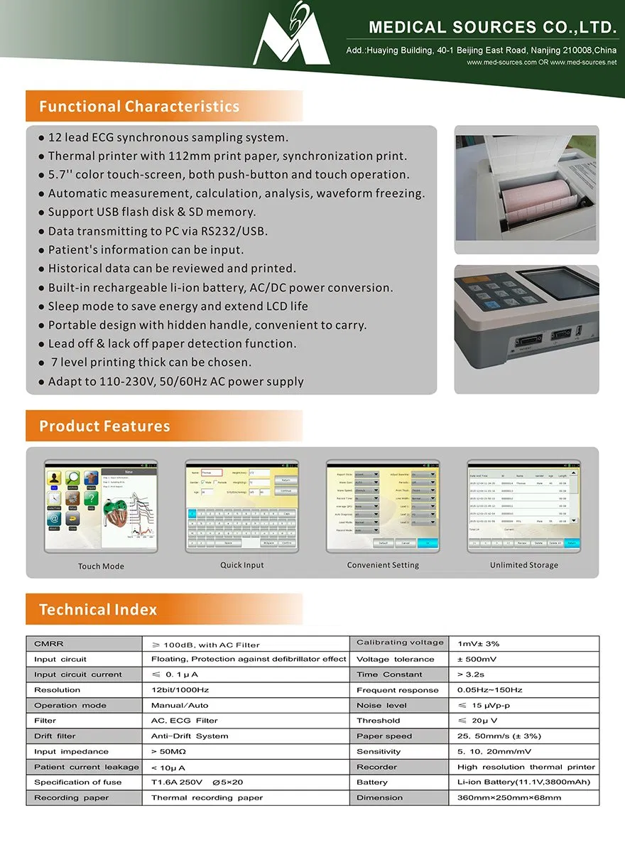 Máquina de ECG portátil de seis canales digitales