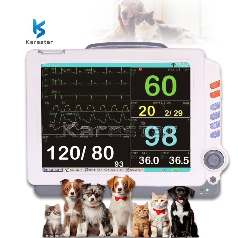 Monitor Profesional Veterinario de Pacientes Multifuncional ECG NIBP SpO2 Resp Temp Pr/Hr Monitoreo de Pacientes