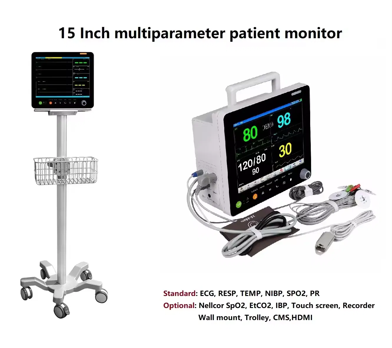 Monitoreo de pacientes en UCI móvil médica, presión arterial, oximetros de pulso, monitor multiparamétrico, electrocardiograma, forma de onda
