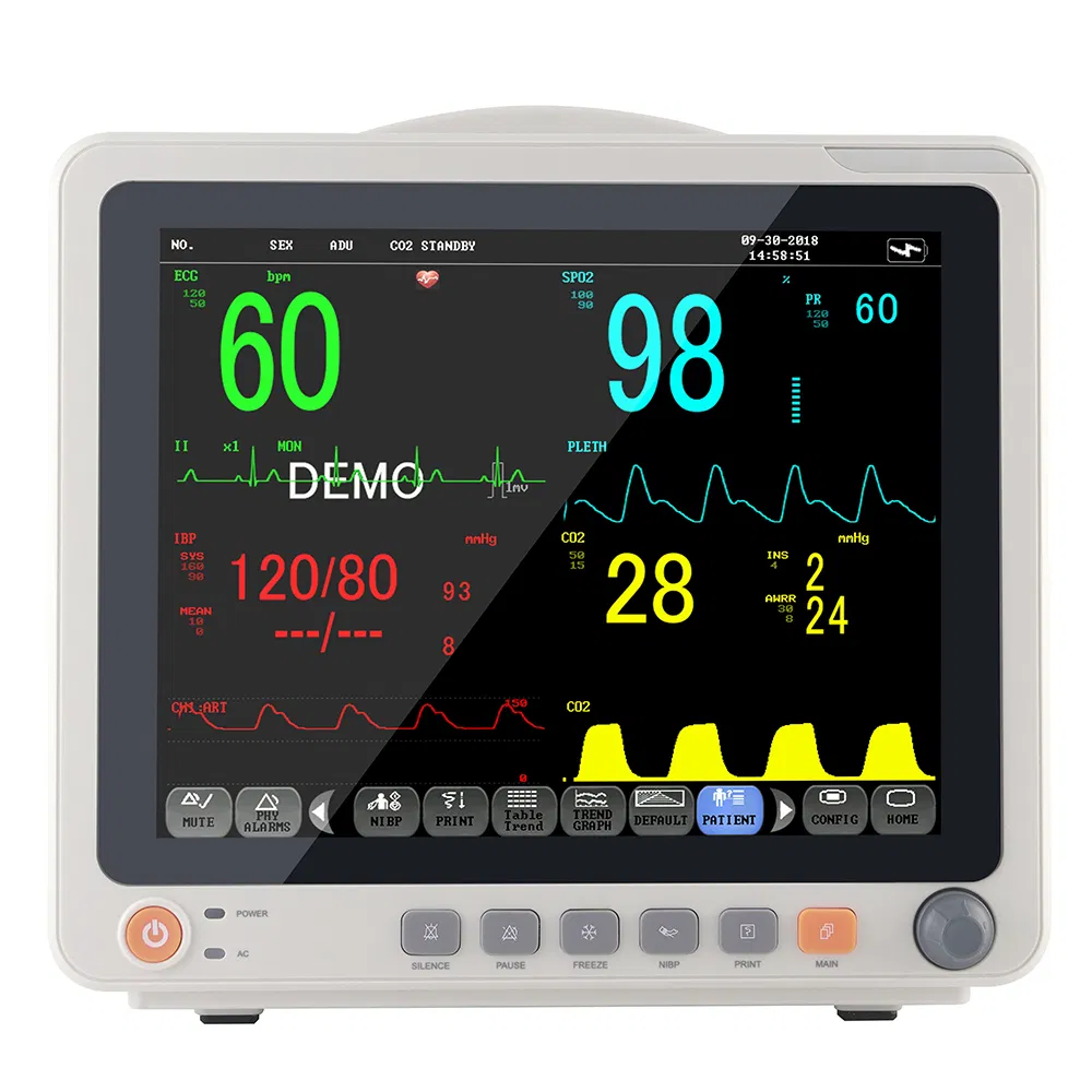 Monitor de Pacientes Multíparametro de Hospital con ECG SpO2 Pr NIBP Temp Resp,12.1inch Pantalla, CE ISO13485,Medical EKG de UCI Electrocardiógrafo Portátil Multiparamétrico