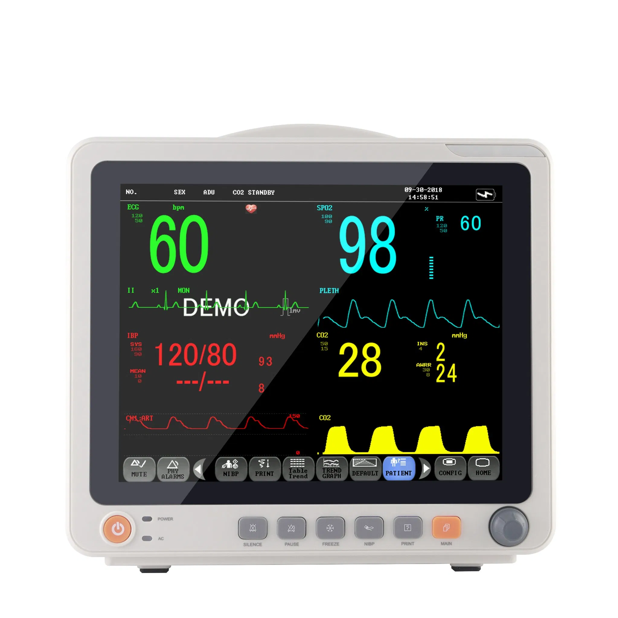 Monitor de Paciente de Frecuencia Cardíaca ECG Etco2 Módulo IBP Ambulancia Médica Estándar Monitor de Paciente Portátil de Múltiples Parámetros de UCI