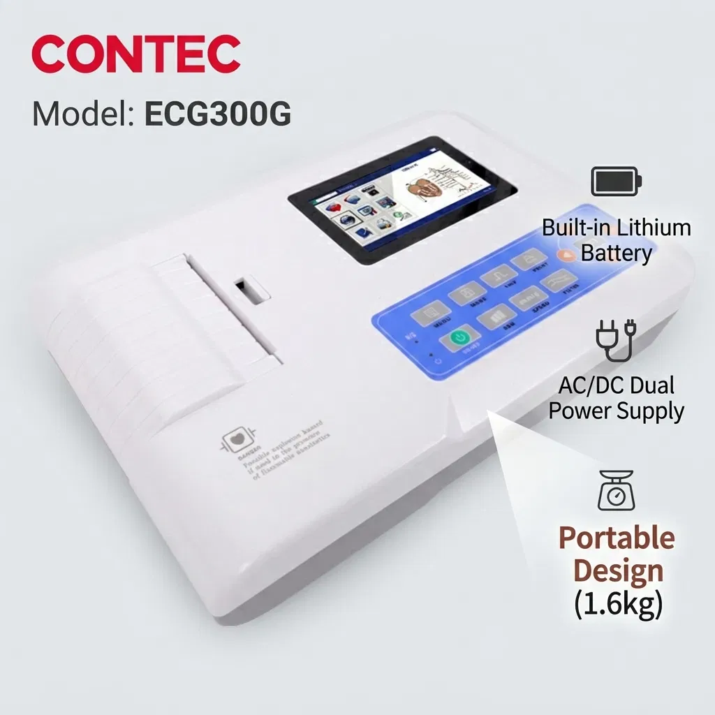 Contec ECG300g Precio de la máquina de ECG 12 Electrodo 3 Máquina de ECG portátil de canal