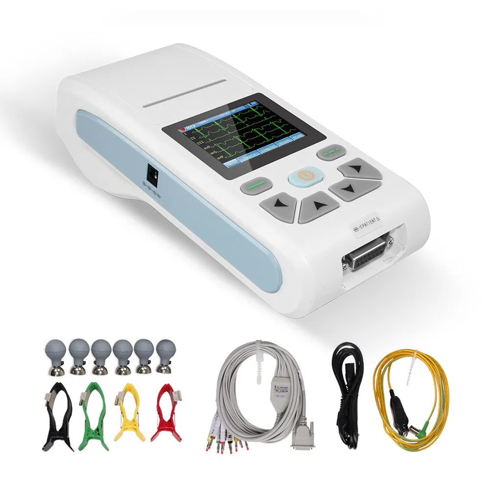 Contec ECG90A Máquina de electrocardiografía portátil inteligente 12 ECG de 12 derivaciones