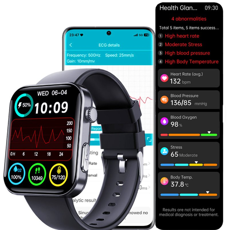 Monitor de Frecuencia Cardíaca ECG de Nivel Médico, Pulsera Inteligente Conectada Sumergible, Reloj Inteligente Electrónico