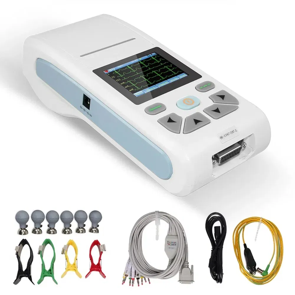 Dispositivo de ECG de grado hospitalario eficiente, electrocardiógrafo portátil para consultorios médicos