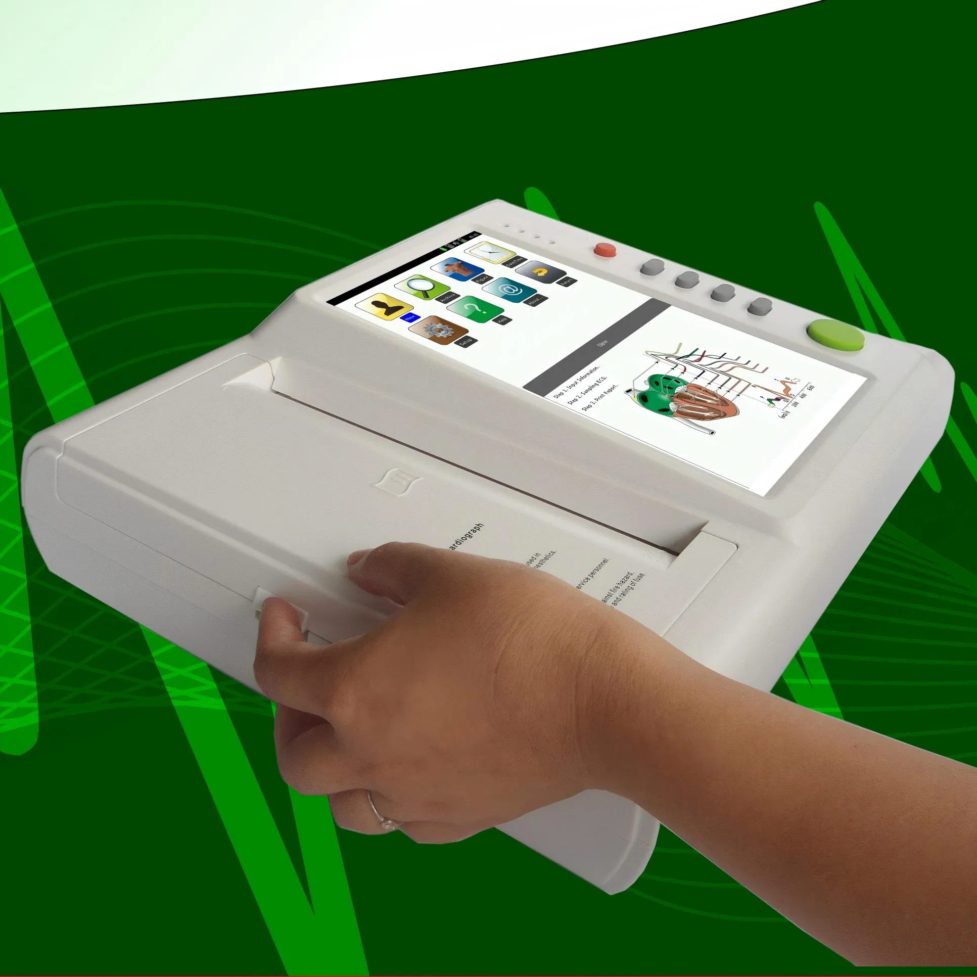 Fy-ECG12 10.2 Pantalla Táctil Portátil de 2 Pulgadas 12 Canal 12 Electrocardiógrafo de Plomo Inalámbrico Equipos de Examinación y Terapia