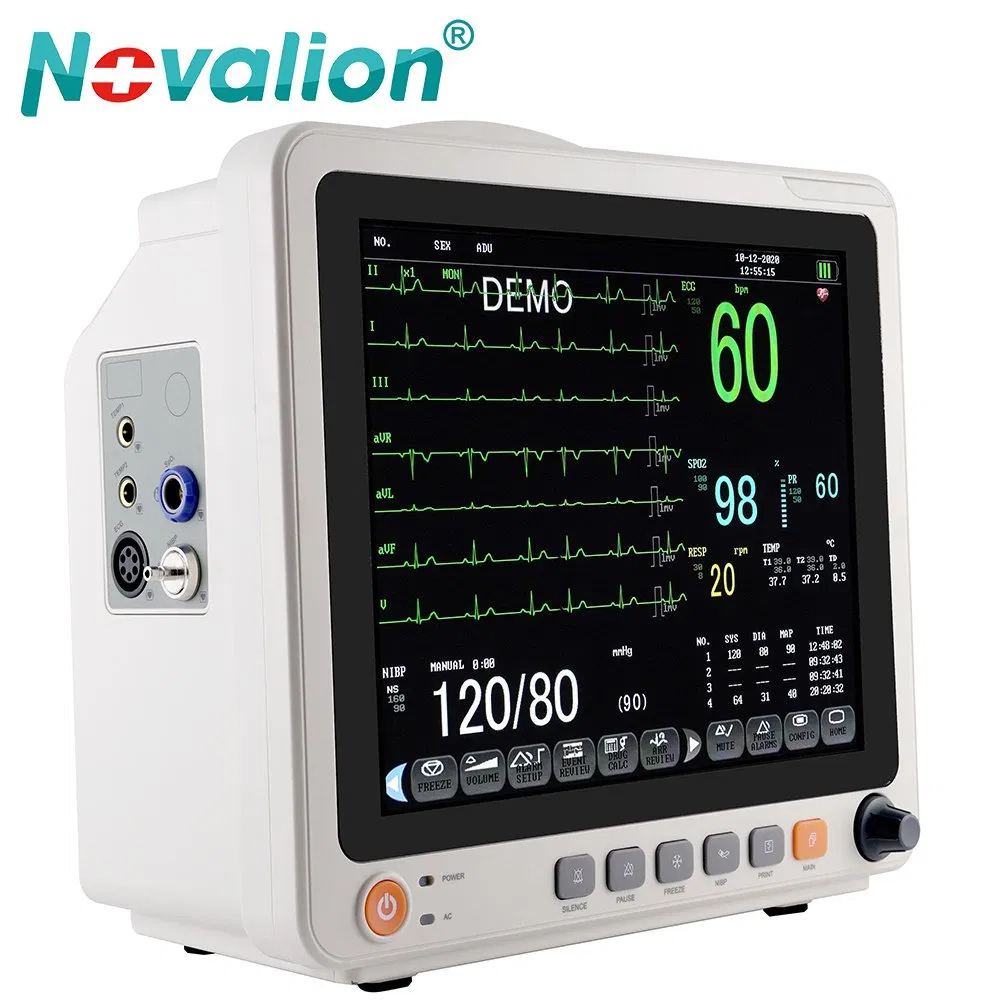 Monitor de Pacientes Multíparametro de Hospital con ECG SpO2 Pr NIBP Temp Resp,12.1inch Pantalla, CE ISO13485,Medical EKG de UCI Electrocardiógrafo Portátil Multiparamétrico