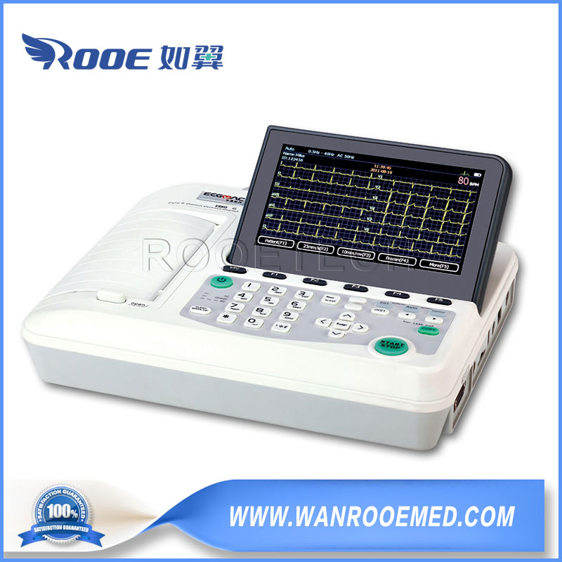 ECG601 Digital portátil 7 Pantalla LCD de pulgadas 6 Canal 12 Derivaciones electrocardiógrafo ECG con impresora