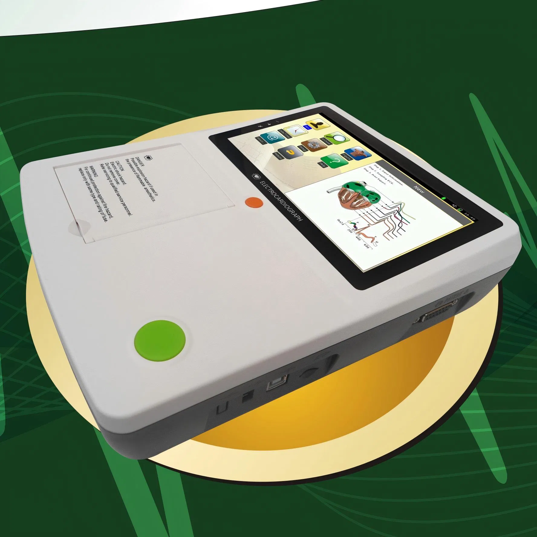 Fy-N3 Portátil 7 Pulgadas Pantalla Táctil Máquina de ECG 3 Canal 12 Electrocardiógrafo Inalámbrico