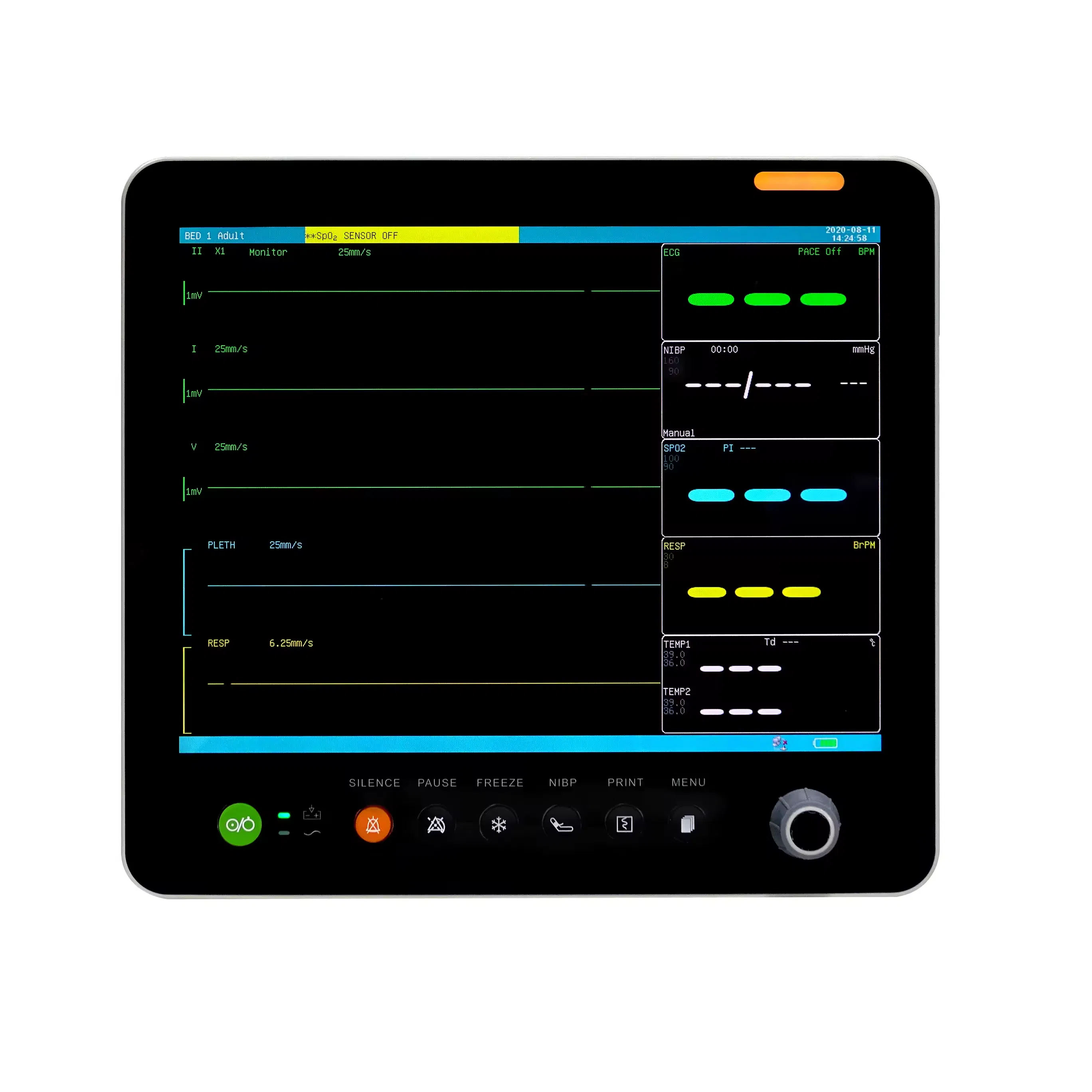 Monitoreo de pacientes en UCI móvil médica, presión arterial, oximetros de pulso, monitor multiparamétrico, electrocardiograma, forma de onda