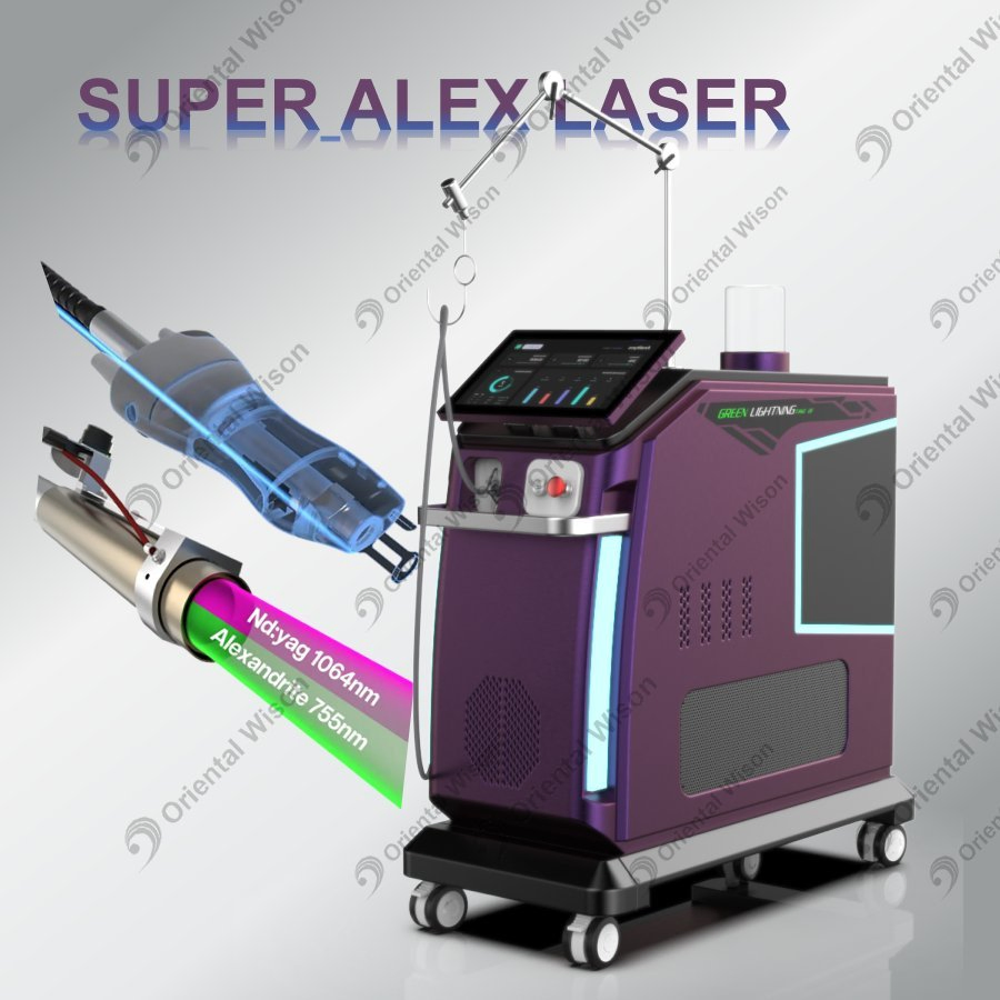 Professional Alex ND YAG 755nm 1064nm Long Pulsed Fiber Laser Hair Removal Pigment Vascular Lesions Alexandrite