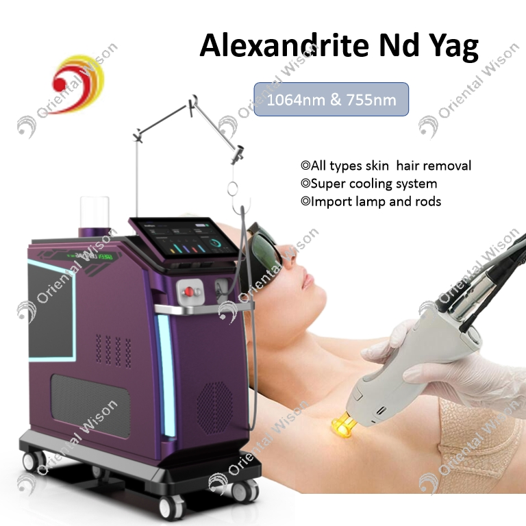 Double Wavelength Alexandrite ND YAG for Pain Free Permanent Hair Removal Vascular Lesions with CE Certificate