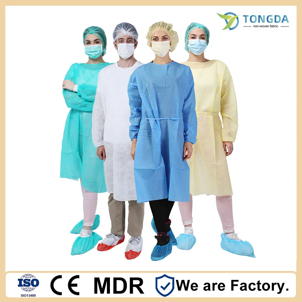 OEM Customized Disposable Non Woven Isolation Gown Elastic or Knitted Cuff