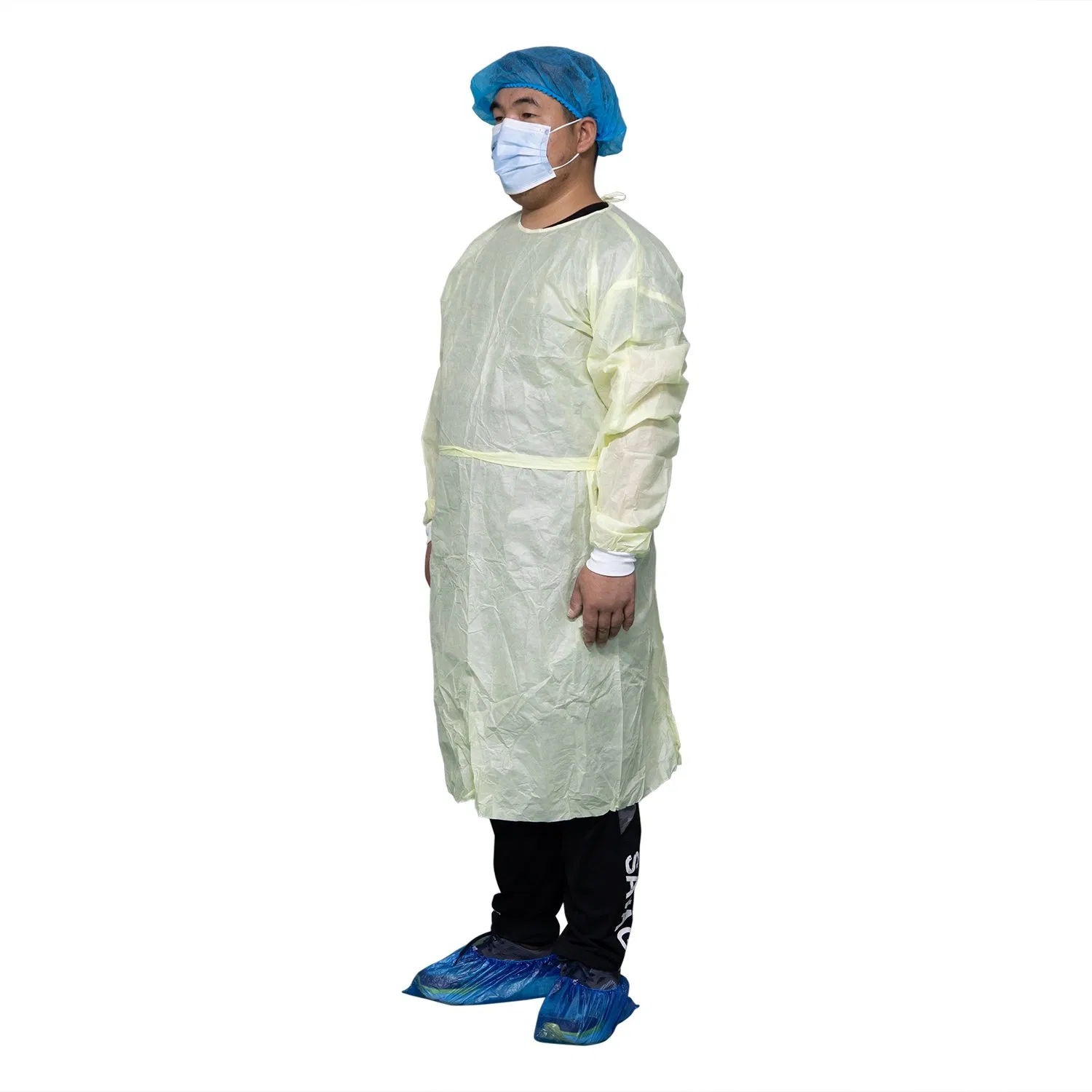 Disposable Waterproof Blue Poly-Coated SMS Isolation Chemotherapy Chemo Gown for Patient