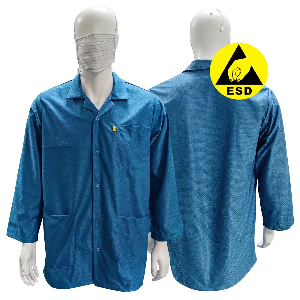 Washable 96% Polyester +4% Carbon Diamond Fabric Cleanroom Coat ESD Smock Antistatic Clothes Garment