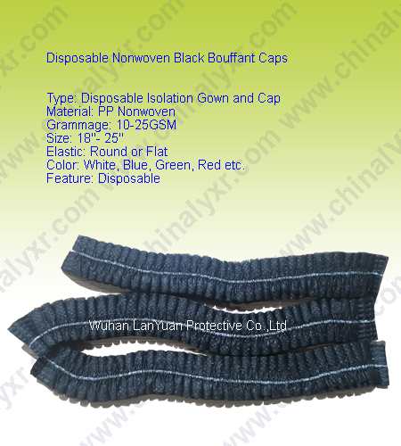 Black Disposable Bouffant Caps with Elastic