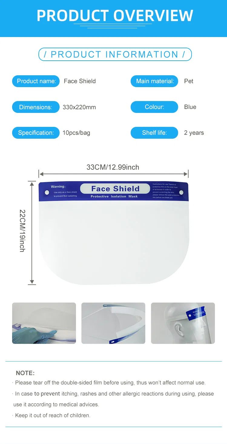 Wholesale Faceshield Transparent Disposable Face Sheilds Anti-Fog Protective Face Shield