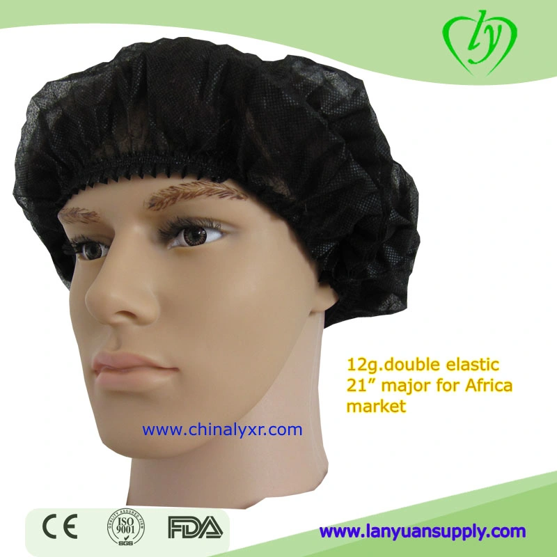 Black Disposable Bouffant Caps with Elastic