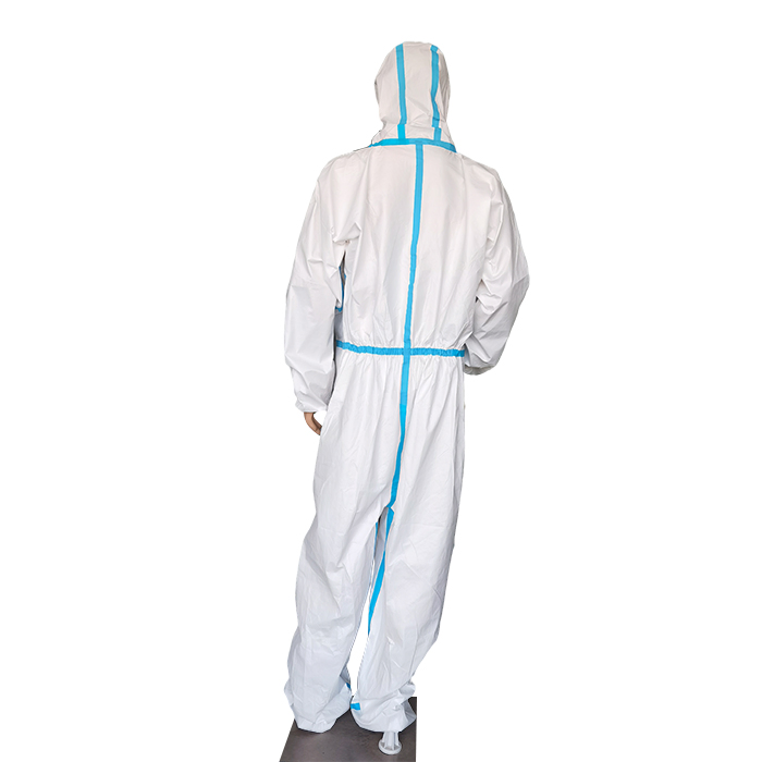 ISO 13688 Type 4b Disposable Chemical Protection Full Body Protective Clothing Coverall PPE Hospital Anti Bacteria Suit with Hood &amp; Sealed Tape