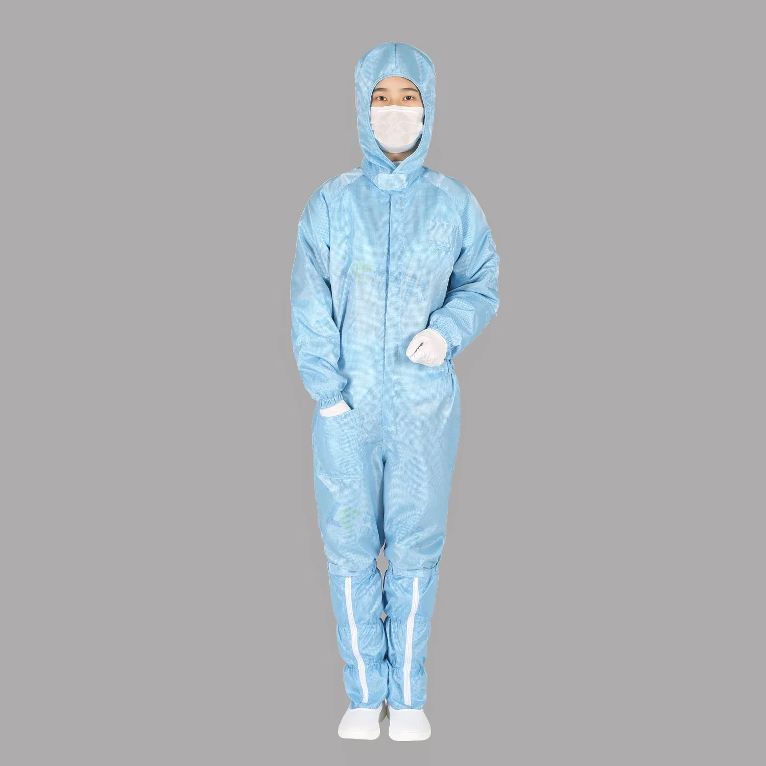 Blue Cleanroom Antistatic Work Uniform Polyester ESD Garment