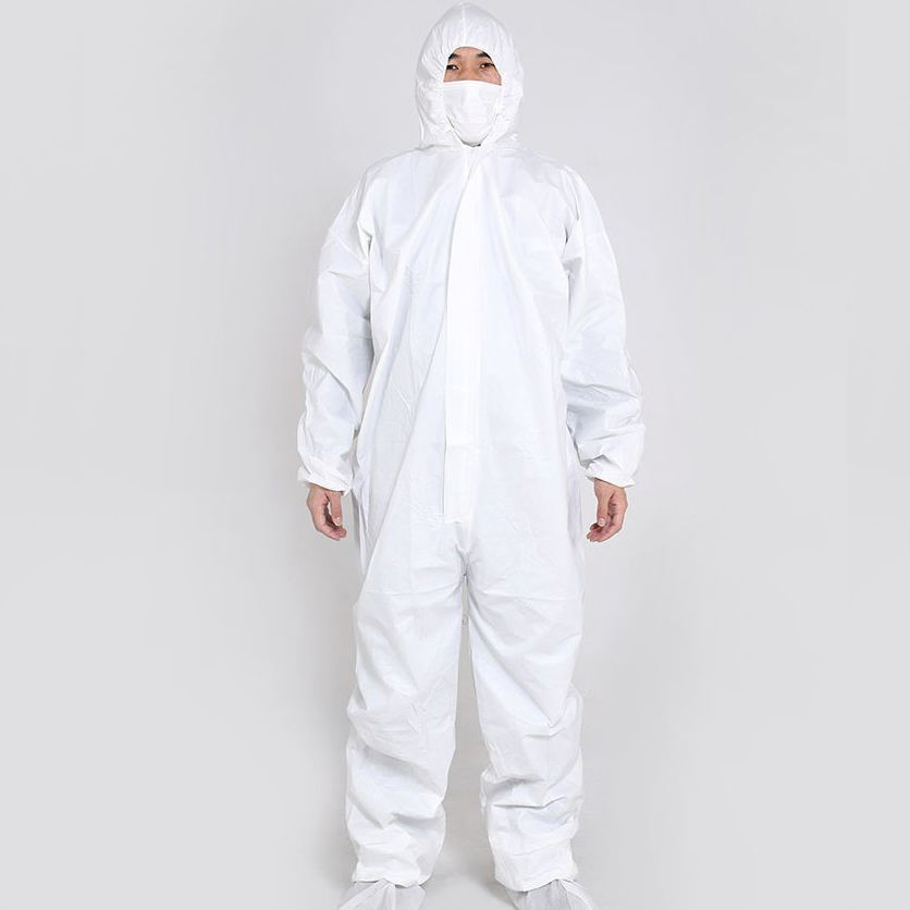 White 50PCS Per Carton M, L, XL, XXL, Xxxl, Xxxxl Protection SMS Hazmat Chemical Protective Suit