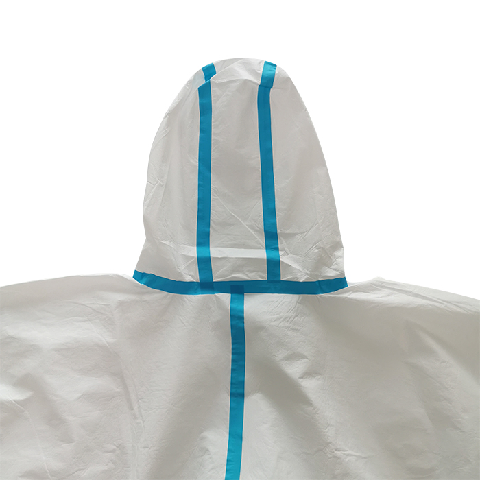 ISO 13688 Type 4b Disposable Chemical Protection Full Body Protective Clothing Coverall PPE Hospital Anti Bacteria Suit with Hood &amp; Sealed Tape