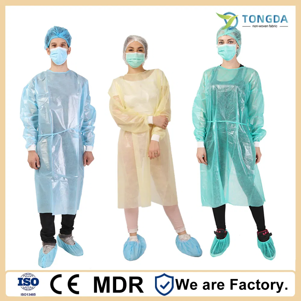 OEM Customized Disposable Non Woven Isolation Gown Elastic or Knitted Cuff