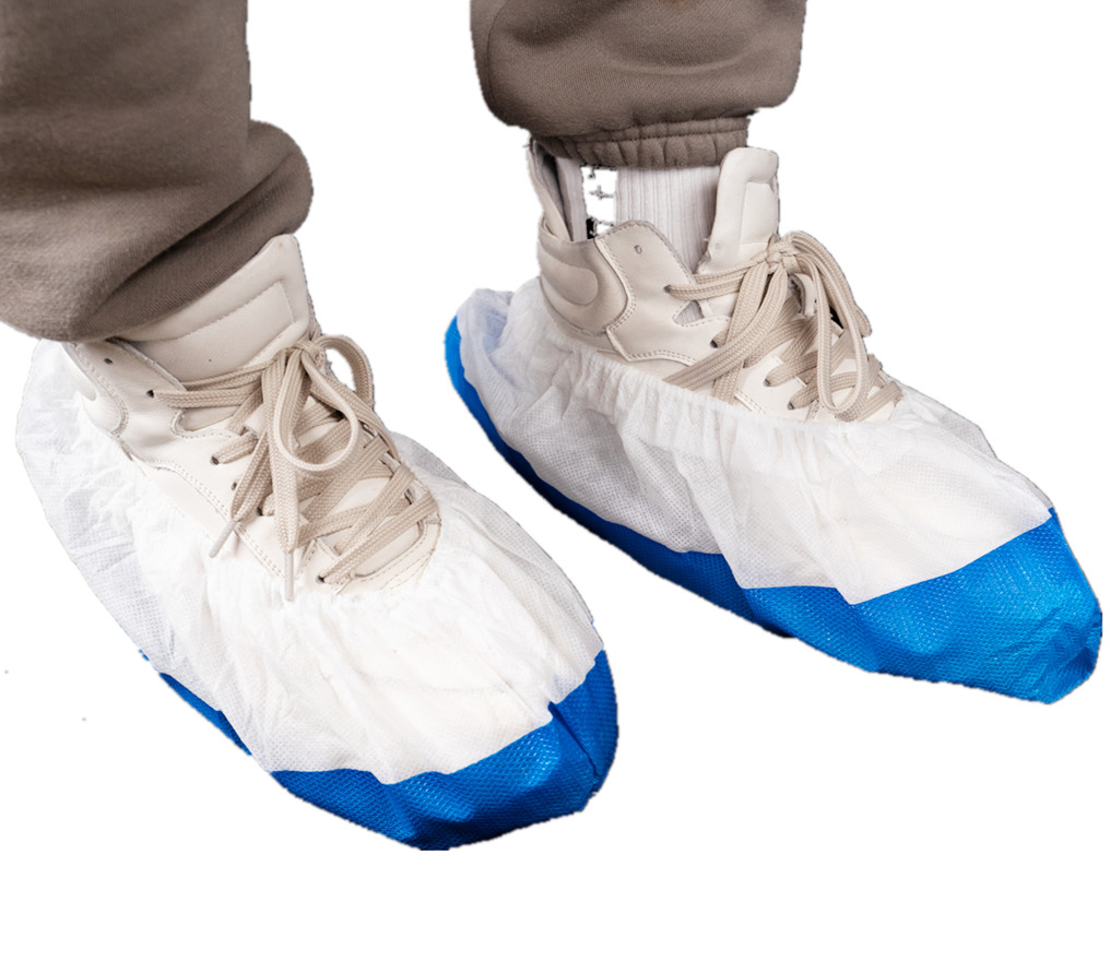 Disposable Medical Use Anti-Bacterial Waterproof Shoe Cover Hospital/Laboratory Use Blue and White PP+CPE Shoe Cover