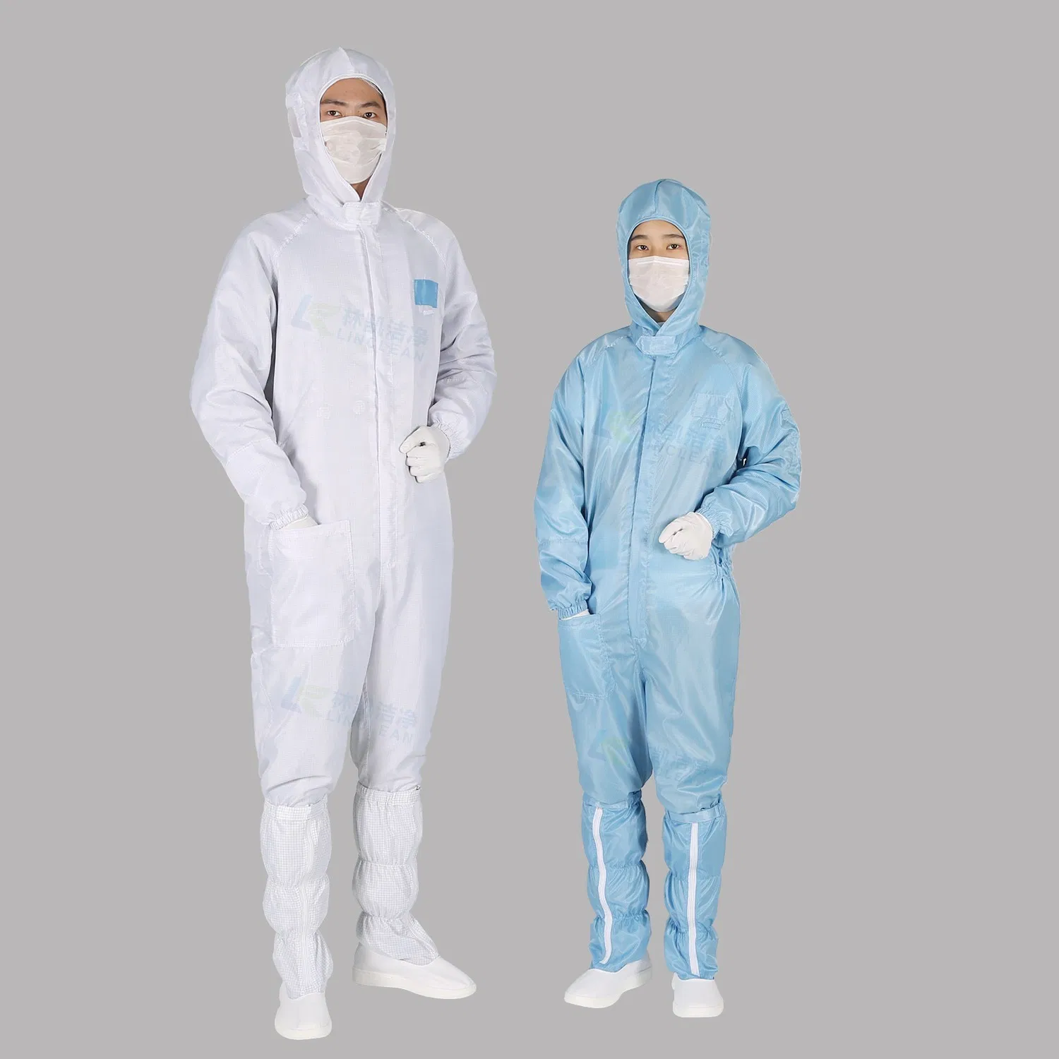 Blue Cleanroom Antistatic Work Uniform Polyester ESD Garment