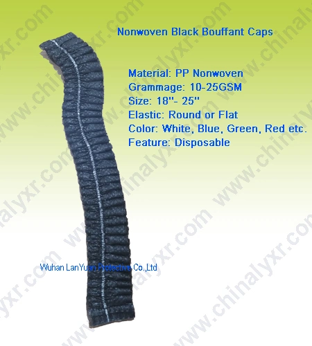 Black Disposable Bouffant Caps with Elastic