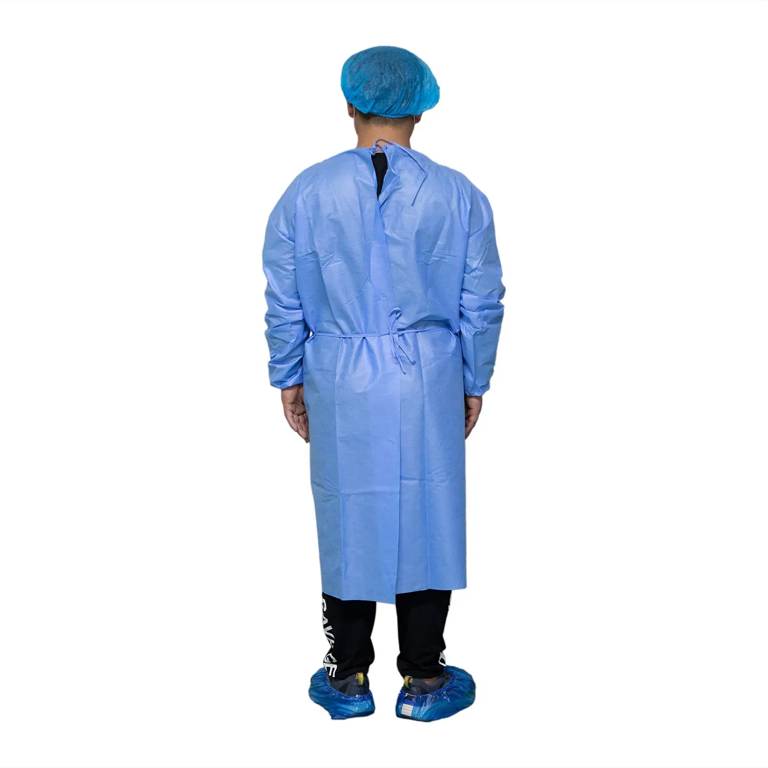 Disposable Waterproof Blue Poly-Coated SMS Isolation Chemotherapy Chemo Gown for Patient