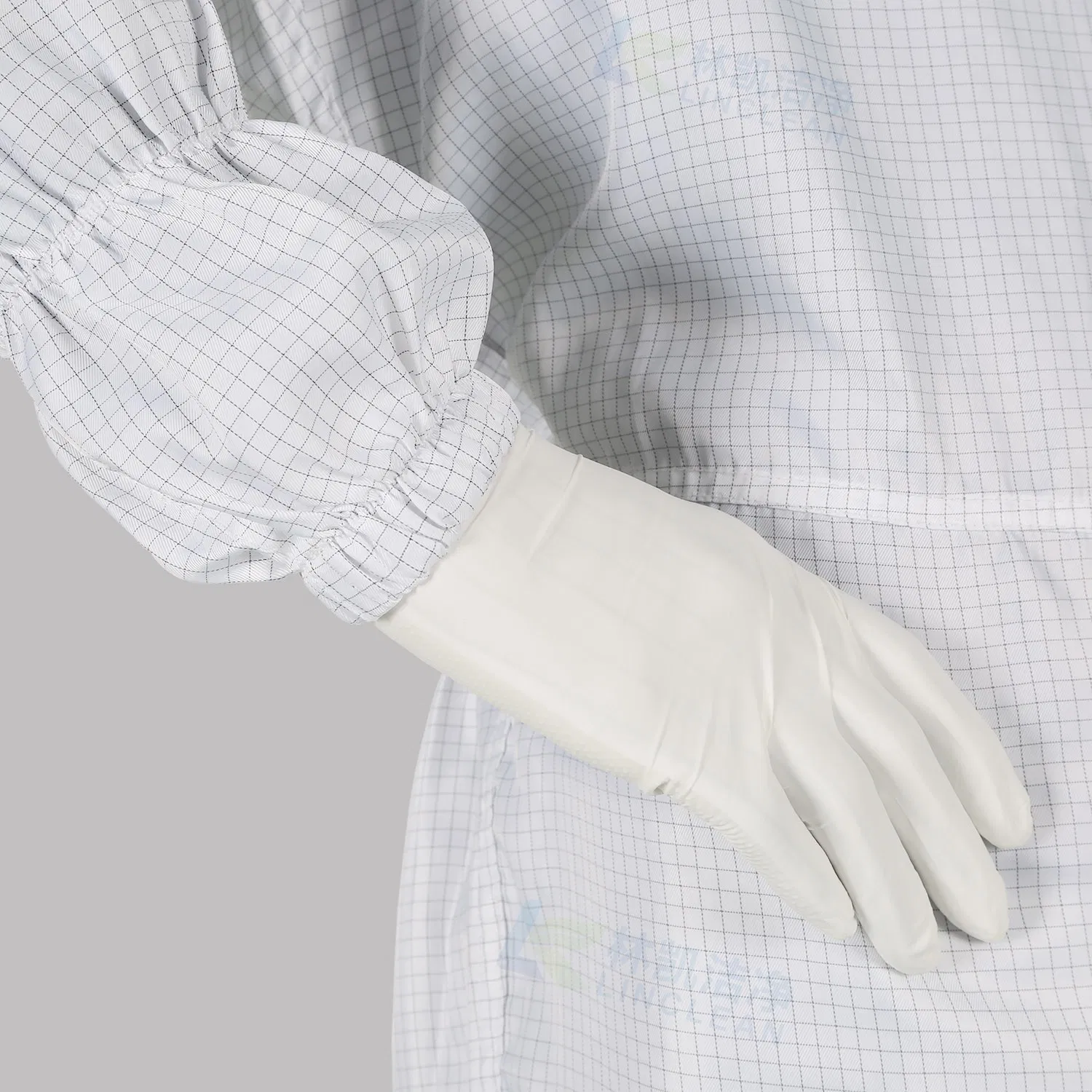 White 5mm Grid Side Zipper Dust Free Unisex Anti Static Hooded Cleanroom Work Clothes ESD Garment