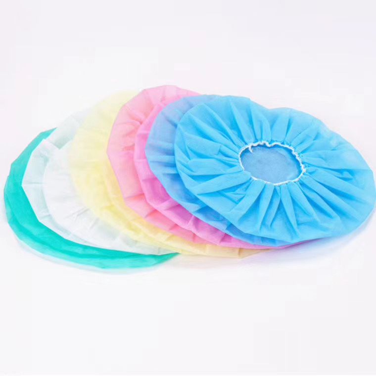 Protective PPE Hairnet Head Cover 21" 24" 10GSM 14GSM White Blue Red Pink Elastic Nonwoven PP Disposable Round Bouffant Cap