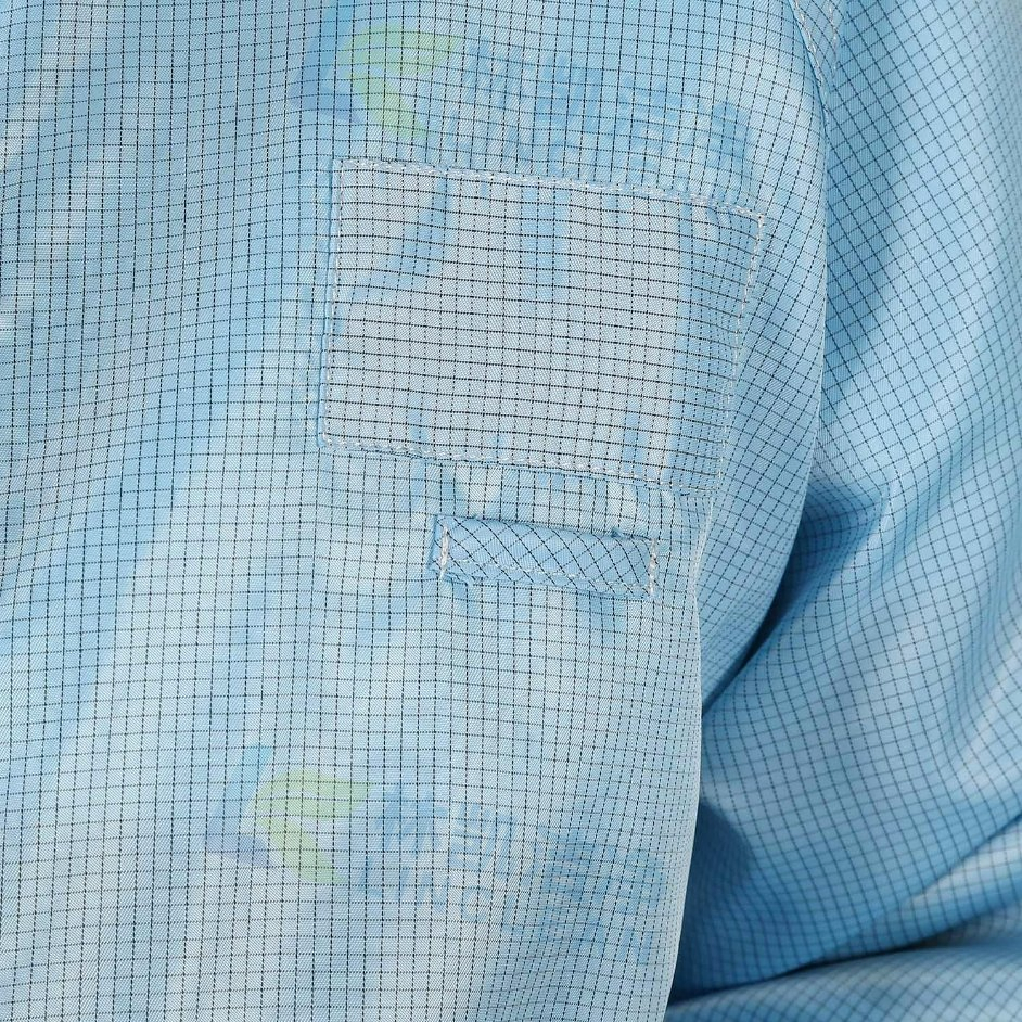 Blue Cleanroom Antistatic Work Uniform Polyester ESD Garment