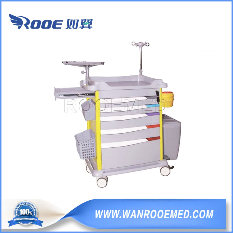 2022 Hot Sale Medical Furniture Colorful ABS Medical Hospital Anesthesia Trolley Emergency Crash Cart