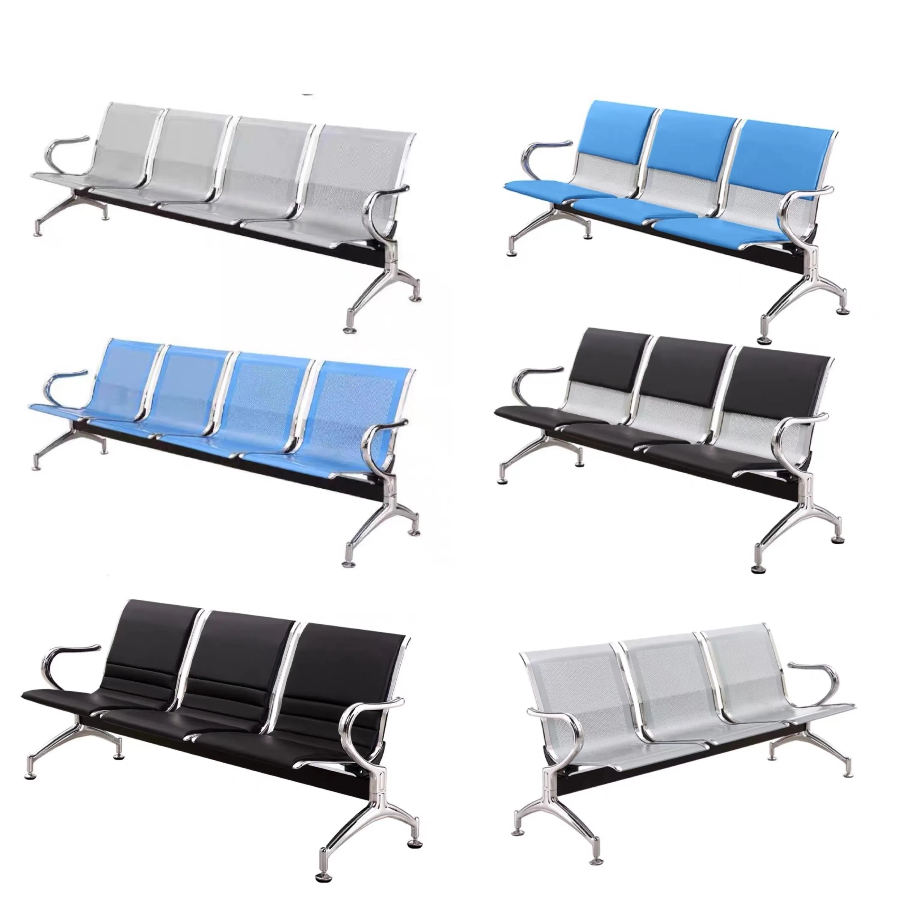 Public 3 Seat Waiting Bench Bank Airport Hospital Waiting Chair with Padding