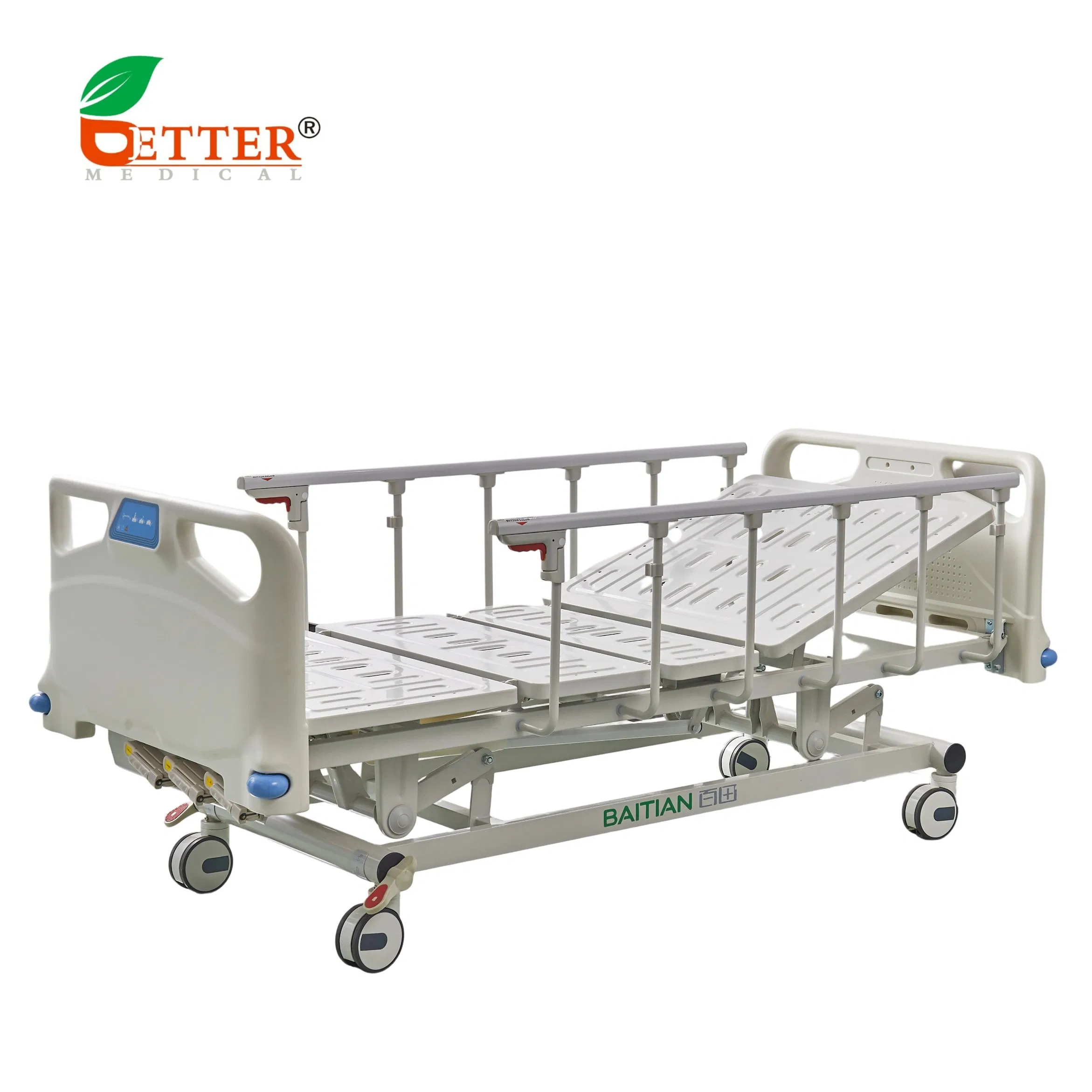 Medical Products 3 Cranks Hospital Manual Adjustable Bed with Central Brake Castors
