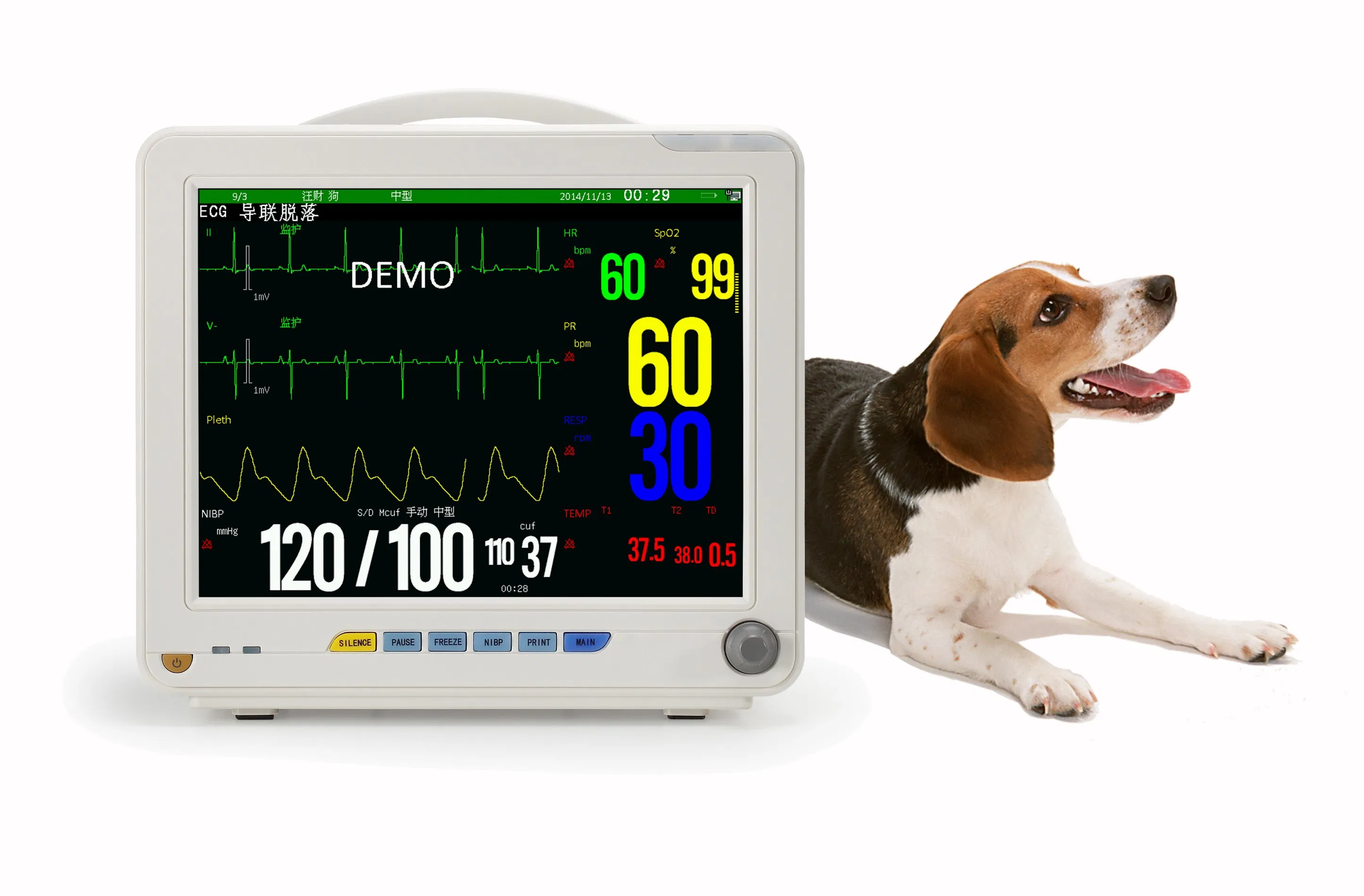 12 Inch Multi-Parameter Veterinary Monitor Vital Signs Monitor for Pets Clinics and Vet Hosptials HEV-9000N