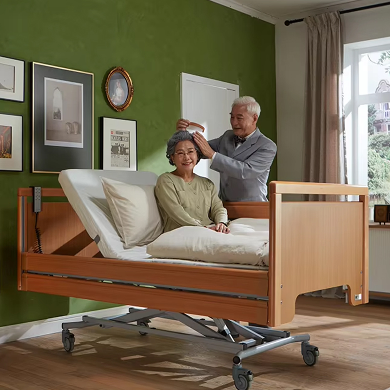 High Quality 3 Functions Standing Electric ICU Nursing Bed Heathcare Furniture Hospital Wooden Adjustable Bed with Mattress and Frame