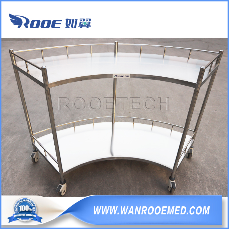 Mobile Stainless Steel Hospital Trolley Surgical Instrument Cart with Fanshaped Desktop