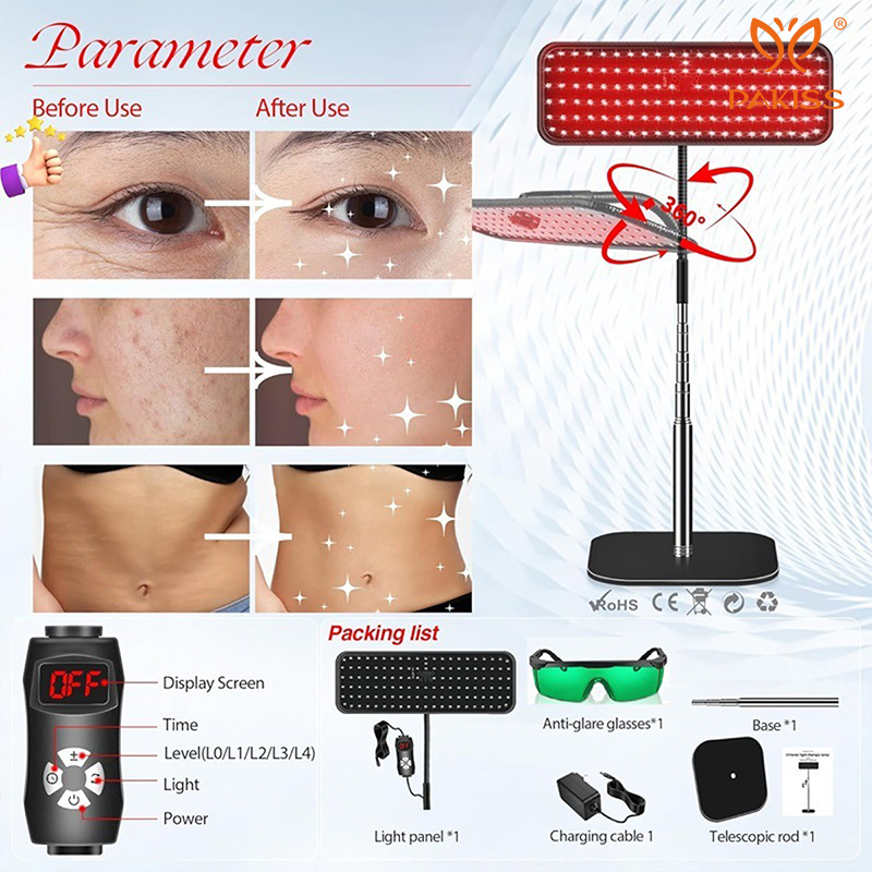 Pakiss Portable Red Light Therapy Panel for Face &amp; Body Professional Home Use Medical Skin Care Equipment Beauty Product