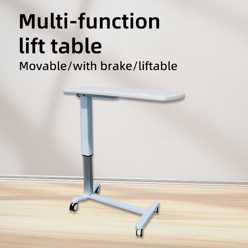 Factory Adjustable Overbed Bedside Table with Wheels Pneumatic Mobile Standing Desk Rolling Computer Cart Movable Overbed Table