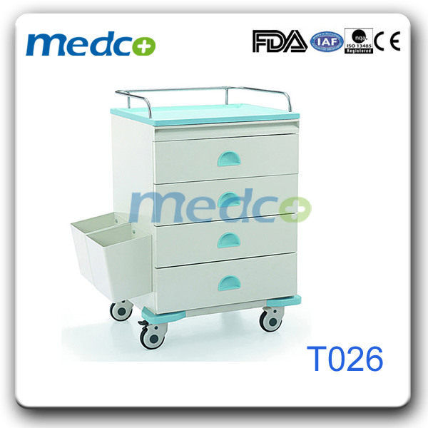 CE ISO Medical Instrument Steel Emergency Trolley Medicine Crash Cart with Drawers