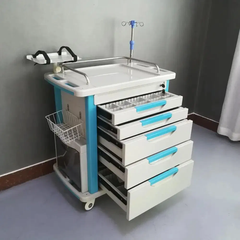 High Quality ABS Resuscitation Crash Emergency Cart for Hospital