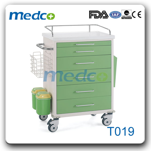 CE ISO Medical Instrument Steel Emergency Trolley Medicine Crash Cart with Drawers