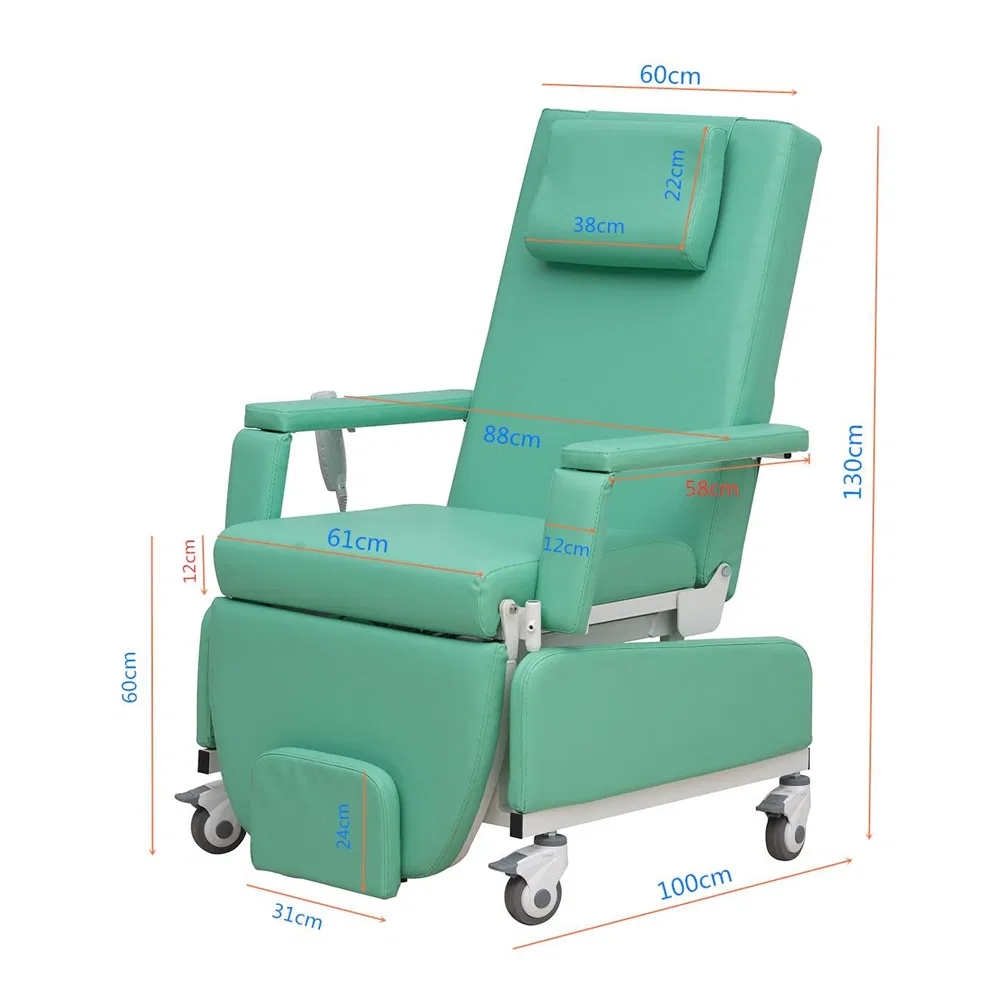 Luxury High Quality Customized Electric Hospital Patient Infusion Chair Medical Dialysis Blood Transfusion Chair with CPR Function Two Functions