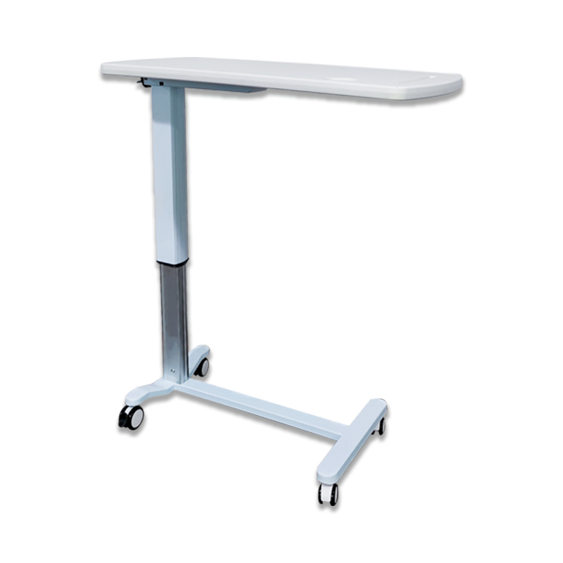 Factory Adjustable Overbed Bedside Table with Wheels Pneumatic Mobile Standing Desk Rolling Computer Cart Movable Overbed Table