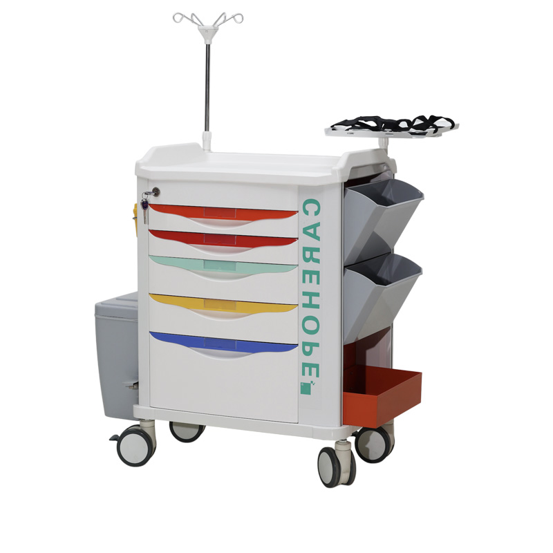 ABS Hospital Crash Cart with Defibrillator Medical Emergency Trolley with Drawers