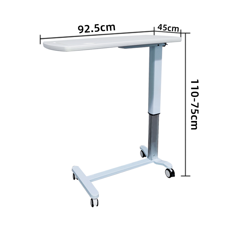 Factory Adjustable Overbed Bedside Table with Wheels Pneumatic Mobile Standing Desk Rolling Computer Cart Movable Overbed Table